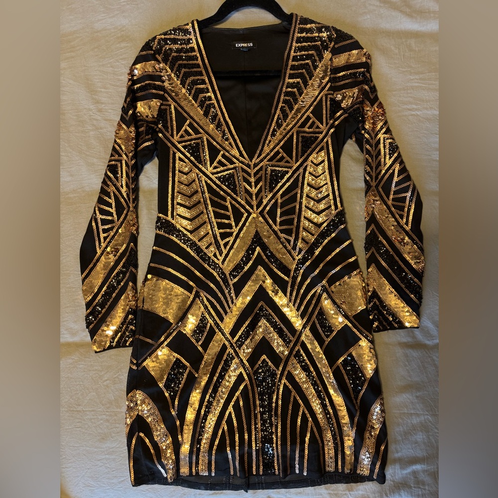 Express Sequin Long Sleeve Dress